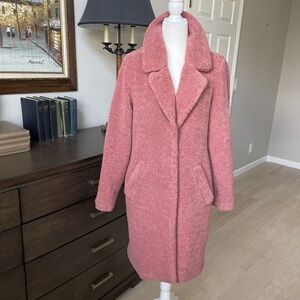 Like New Lucky Brand Pink Teddy Sherpa Coat Long